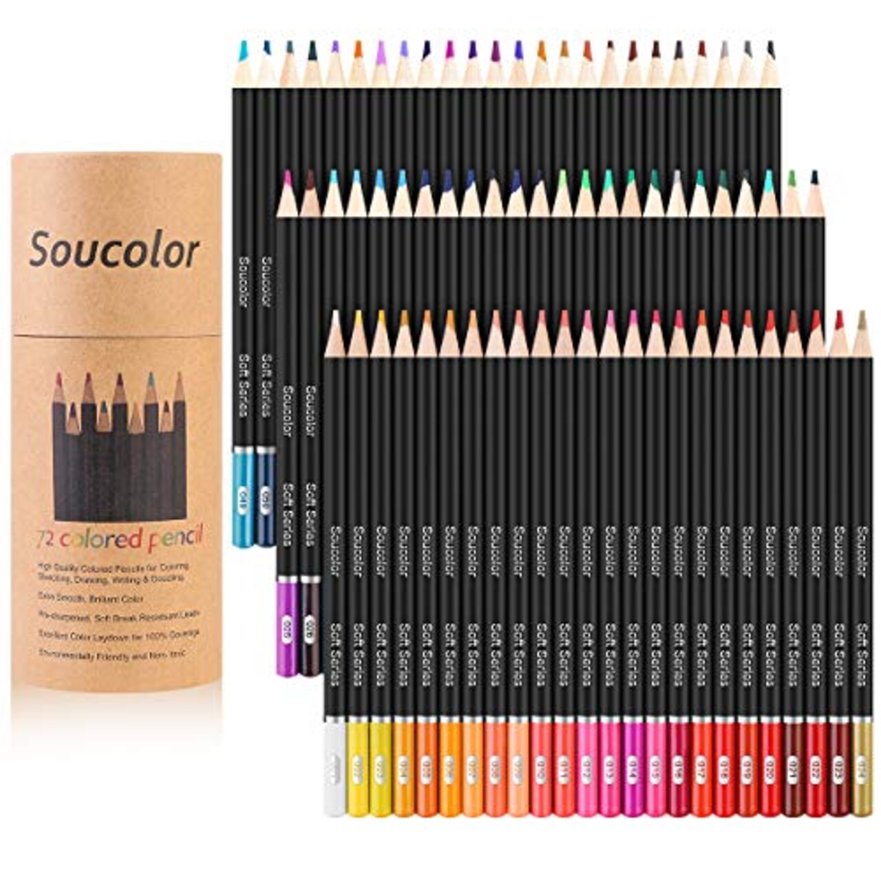 Soucolor 72-Color Colored Pencils for Coloring Books, Soft Core